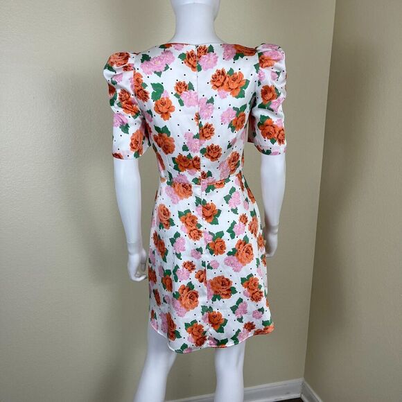 Zara Women Size S Floral Satin Rose Polka Dot Mini Dress Blogger Favorite Preppy